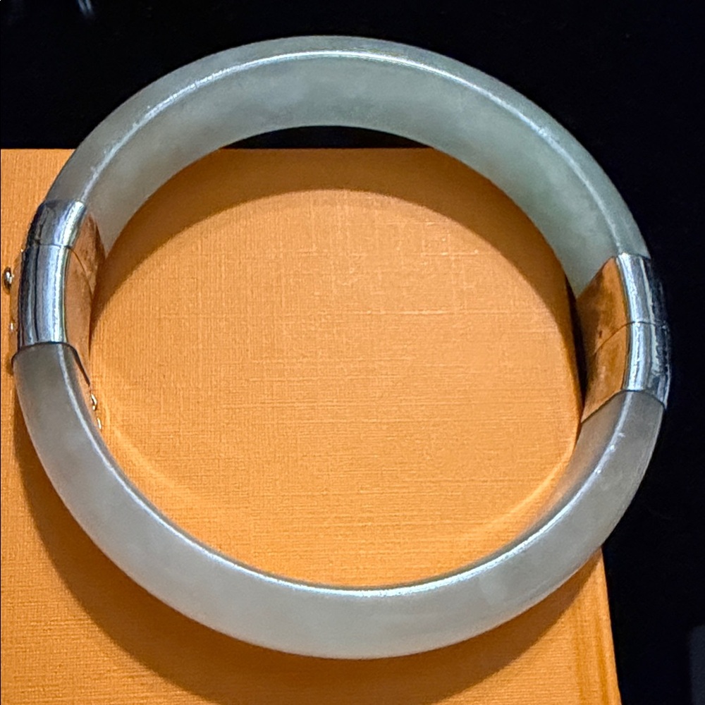 Genuine Sterling Silver and Jade Bangle Bracelet